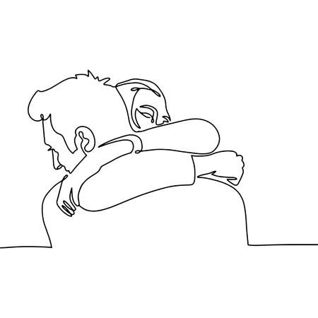 Couple in love hugging. Romantic cuddle. Continuous one line drawing vector illustration.のイラスト素材
