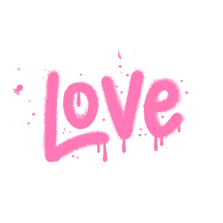 Urban graffiti LOVE word sprayed in pink over white. Inscription lettering vandal street art free wild style. Graffiti word sprayed in pink over white. Isolated textured Vector Illustration.のイラスト素材