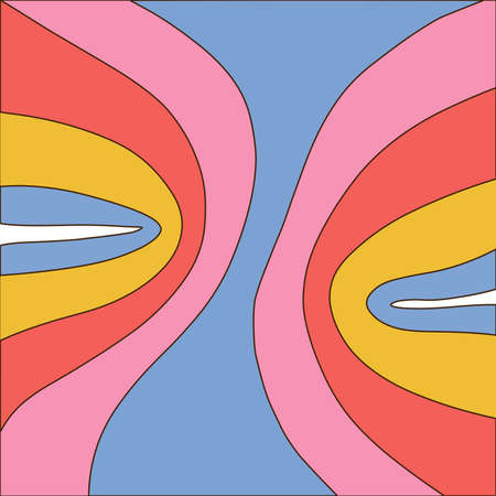 Groovy retro swirl burst backdrop. Striped summer and carnival background in 70s linear vintage...