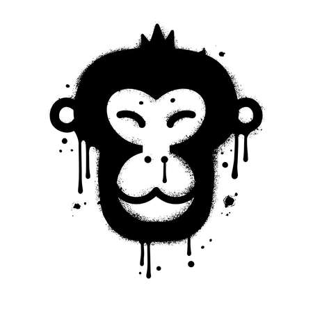 Ape with smiling face in Urban street graffity style. Monkey NFT artwork. Crypto graphic asset. Vector textured illustration. Black icon is isolated on white background. Unique limited edition art.のイラスト素材