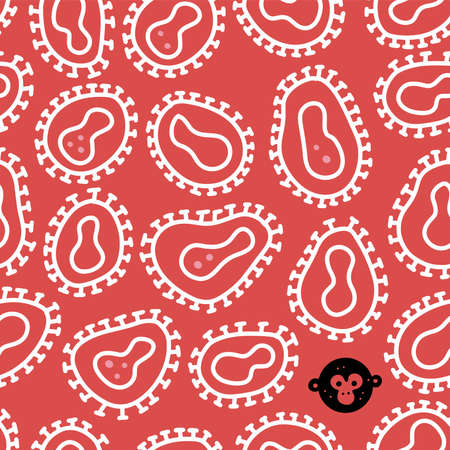 Monkeypox virus cells seamless pattern linear style vector illustrationのイラスト素材