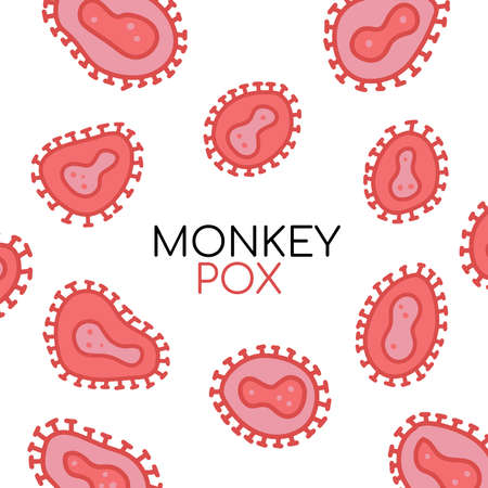 Monkeypox cell infection pandemic poster. Monkeypox is a rare disease infection with virus. Vector simple flat style illustration isolated on white backgroundのイラスト素材
