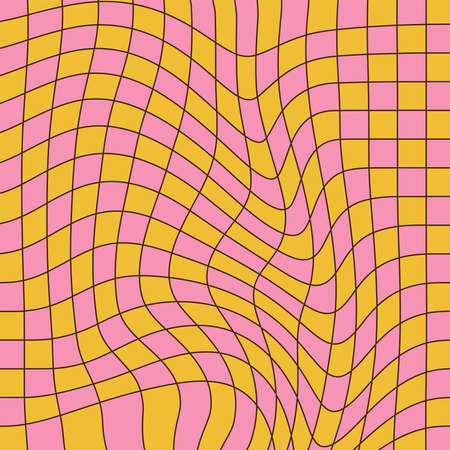 Abstract 70s Retro Optical Checkered Geometric Background. Vector linear colorful Pattern.のイラスト素材