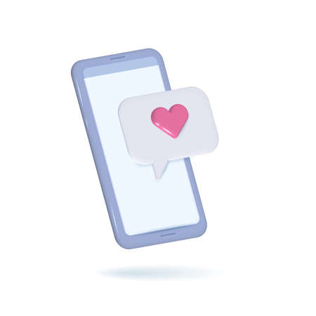 3D render Smartphone with bubble and heart design of love passion romantic valentines day wedding decoration and marriage theme. Vector isolated volume illustrationのイラスト素材