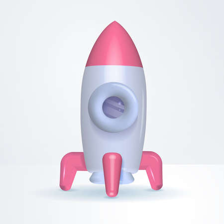 Render 3d Rocket. White spaceship standing on surface with pink supports. New startup project being tested for successful business launch. Vector isolated illustration.の写真素材