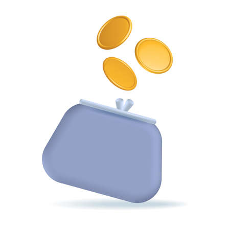 3D money saving concept. Retro wallet with golden coins. Online payment and payment concept. 3d holding wallet render for investment, bank, finance, investment. Vector isolated illustrationのイラスト素材