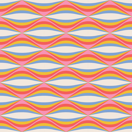 70s Retro Horizontal vawy Seamless Pattern. 60s and 70s Aesthetic Style. Flat vector illustration.のイラスト素材