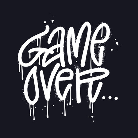 GAME OVER - lettering quot in Spray urban graffiti style. Tee shirt prinnt for ganers design. Spray textured vector illustration with drops and leaks.のイラスト素材