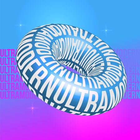 Ultramodern poster with abstract 3d neon ring shape with typography word. Vector illustration.のイラスト素材