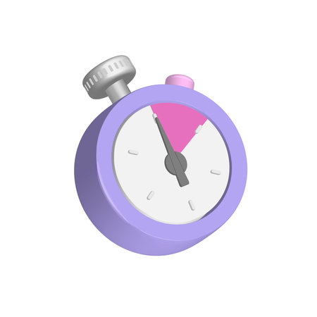 Stopwatch 3d render icon. 10 second arrow and lilac color. Isolated vector object on a transparent backgroundのイラスト素材