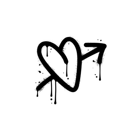 Urban graffiti - Sprayed heart pierced by an arrow. y2k print for Valentines day design and sublimation. Simple Vector textured hand drawn illustrationのイラスト素材