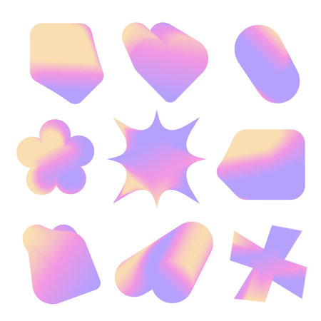 Gradient Geometry Forms set. Elements collection for abstract Poster Design. Geometric Objects. Platonic Shapes And Figures. Unique Minimalist Artwork. y2k vector illustration.のイラスト素材