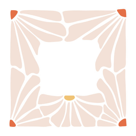 Square 70s retro frame made of abstract daisy flowers for posters invites wall art, postcards. Hand drawn floral and botanical elements. Flat hand drawn vector illustration.のイラスト素材