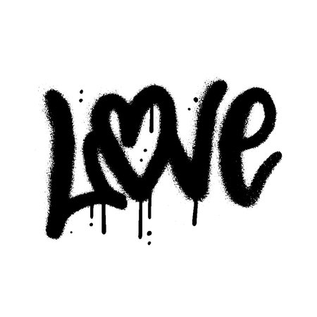 Urabn graffiti grunge word LOVE in black paint overspay style. Concept pf bleeding crying divorce separation love loss. Textured vector lettreing illustration.のイラスト素材
