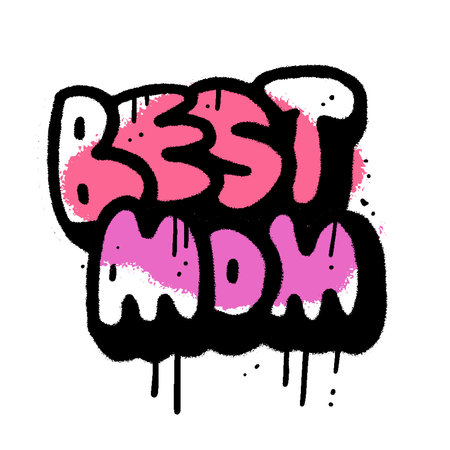 Best mom - Urban Graffiti spray paint lettering Isolated on white. Textured hand drawn Vector illustration in 90s style.のイラスト素材