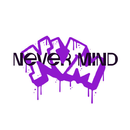 Never mind urban graffiti lettering collage with drawn street art letters NVM and printed text. Motivational slogan, y2k grunge street art typography. Vector Inscription for t shirts, posters, cards.のイラスト素材
