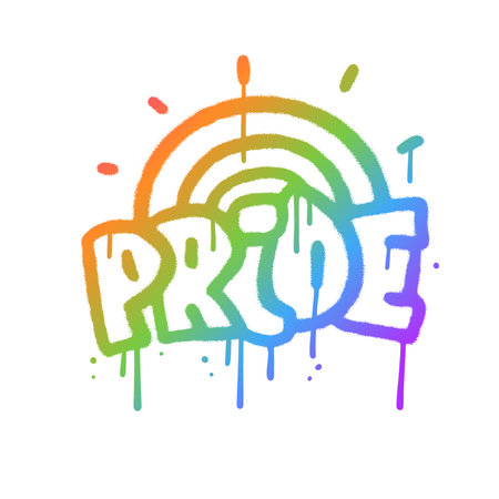 Urban graffiti PRIDE word sprayed in rainbow gradient colors over white. y2k Hipster graphic street art typography vector illustration for tee t shirt or sweatshirt. Detailed spray textureのイラスト素材