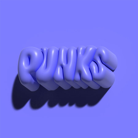 Raster 3d modeling clay word - Punks. Realistic 3d render lettering on purple background. Creative...