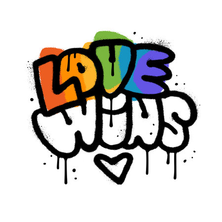 Love wins - saying custom grunge urban graffiti typography t-shirt, banner, poster, cards, cases, cover design template. Spray textured vector illustration.のイラスト素材