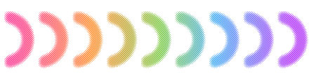 Abstract Colorful Semicircular Arrows. Dots, Dotted, Sparkle, Pixels, Square, Circle, Circular halftone shape Rainbow Ropde month Symbol. Vector Design Elementsのイラスト素材