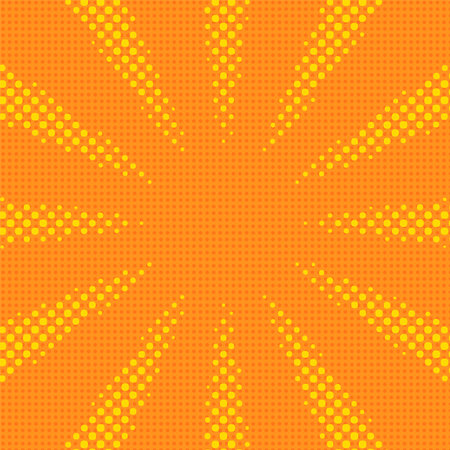 Pop art orange and yellow comics book cartoon magazine cover. Square Cartoon funny retro pattern strip background. Vector halftone illustration. Vintage backdrop for comic superhero elements.のイラスト素材