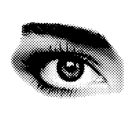Female human eye of beautiful woman. 90s halftone vector illustrationのイラスト素材