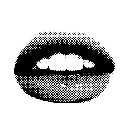 Isolated Halftone mouth element. Collage design lips in trendy magazine style. Vector illustration with vintage grunge punk cutout element.のイラスト素材