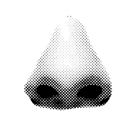 Trendy retro halftone style human nose. Dotted vector illustration isolated on white backgroundのイラスト素材