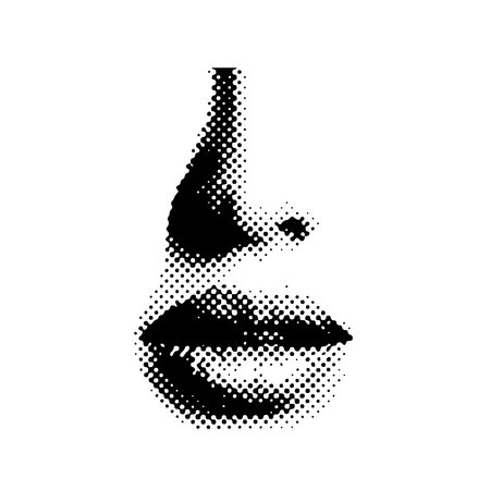 Halftone lips and nose isolaged cutout collage sticker. Vector illustration.のイラスト素材