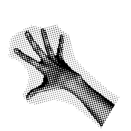Palm hand with half tone effect. 90s vector illustration.のイラスト素材