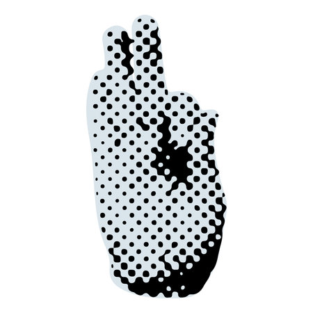 Trende sticker with dotted halftone raster hand showing gesture sign. Vector illustration.のイラスト素材
