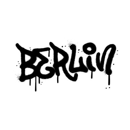 Urban graffiti Berlin word sprayed in black over white. 90s - 00s airbrush textured vector illustration.のイラスト素材