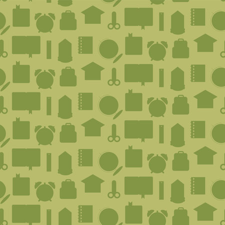 School seamless pattern with stationery silhouettes. Flat simple vector illustration.のイラスト素材