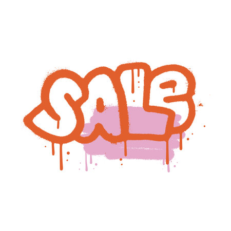 Sprayed sale word in urban graffiti style with overspray with abstract color shape. Vector street art textured illustration with leaks and drops.のイラスト素材