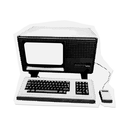 80s vintage Personal computer halftone vector illustration
