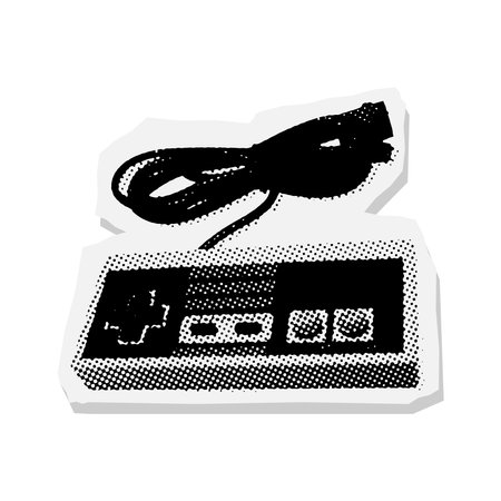 Retro gamepad in old halftone poster style. Vector illustration with vintage grunge punk cutout...