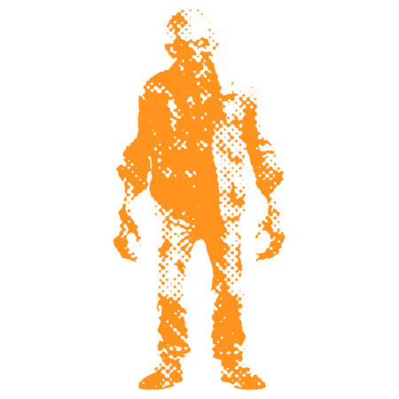 Zombie monster - Halloween halftone dotted realistic clipart. Offset texture Vintage illustration in 90s grunge styleのイラスト素材