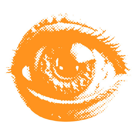 Zombie eye - Halloween halftone dotted realistic clipart. Offset texture Vintage illustration in 90s grunge styleのイラスト素材