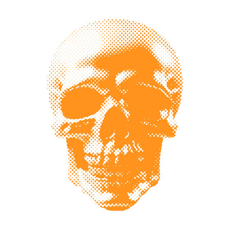 Skull - Halloween halftone dotted realistic clipart. Offset texture Vintage illustration in 90s grunge style.のイラスト素材