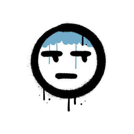 Urban Graffiti grunge moody emoji with blue paint. 90s - 00s airbrush textured vector illustration.のイラスト素材