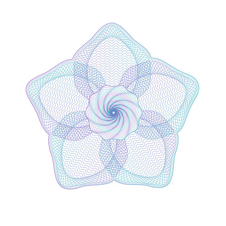 Elegant vintage guilloche rosette in flower shape. Grid certificate element single isolated vector element.のイラスト素材