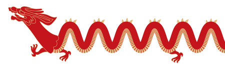 Red China Dragon symbol with zigzag body art design simple flat styleのイラスト素材