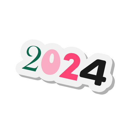 Hello 2024 modern grunge sticker. Speech bubble with retro paper collage text for New Year. Modern...