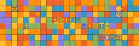 Geometric LGBT Pride mosaic banner with simple typography - pride month 2024. Vector illustration