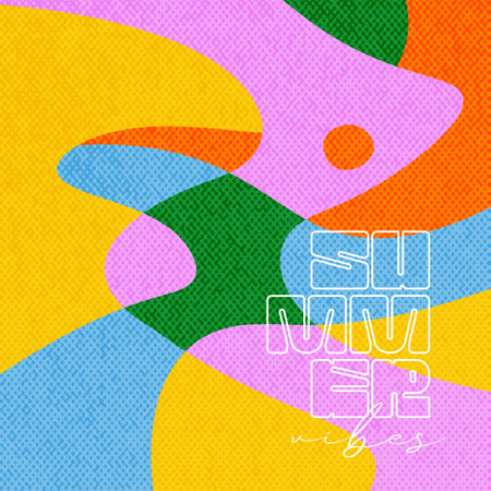 Summer bright square template for poster, card, cover, label, banner in modern minimalist style with overlay effect. Textured simple summer vector design with trendy vintage paper texture.のイラスト素材