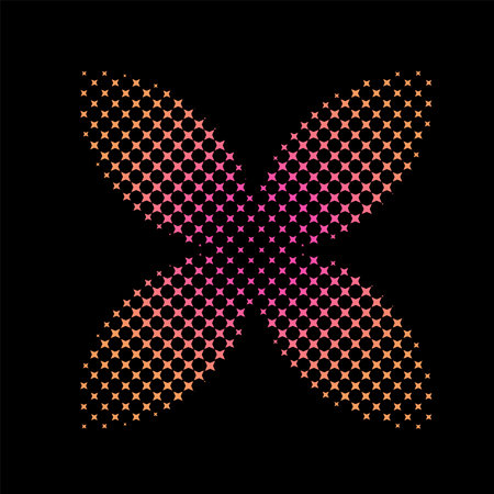 Brutalist flower shape with halftone effect made of small four pointed star. Single element for swiss minimal style design. Retro geometric shapes. Vectorのイラスト素材
