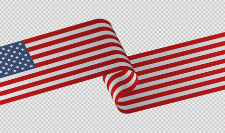 3D Realistic waving Flag of United States on transparent background for 4th of July celebration. Vector illustration.のイラスト素材