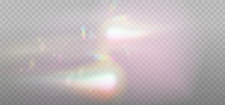 Warm Rainbow reflection light prism effect on light background. Hologram glass dispersion, crystal flare leak shadow overlay. Vector illustrationのイラスト素材