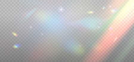 Colorful light reflection highlights. Glare from sun, water and glass. Glittering particles for social media backgrounds, product presentations, photo shots. Vector eps10のイラスト素材