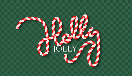 Sweet Candy Cane Holly jolly Lettering for Christmas Design. Christmas Joy Candy Cane Letters Isolated. Festive Joy Text in Candy Cane Style Decoration. 3d Vectorのイラスト素材